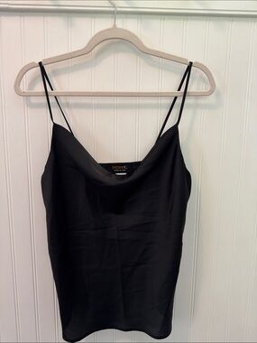 Renee C. Black Satin Cowl Neck Camisole with Spaghetti Straps